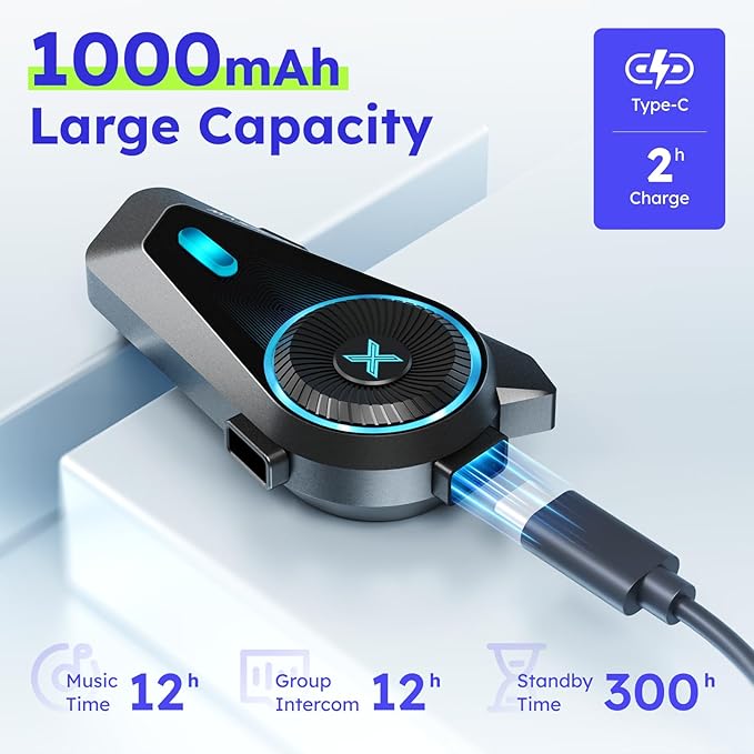 D10 Motorcycle Bluetooth Headset with AI Voice Control, 4 Riders Helmet Headphone Communication System with Noise Reduction/FM Radio/Universal Pairing/ IPX7, 2 Pack