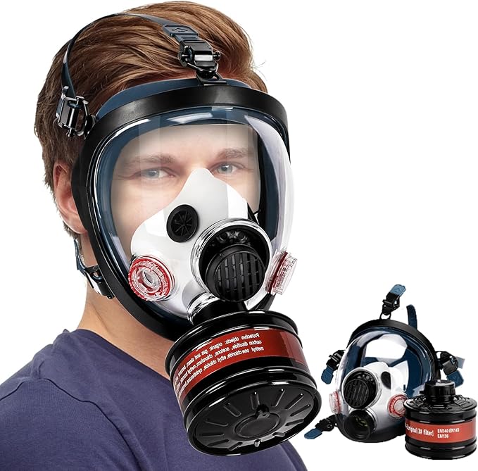 Full Face Respirator Mask, Gas Masks Survival Nuclear and Chemical, Gas Respirator with Activated Carbon Filters