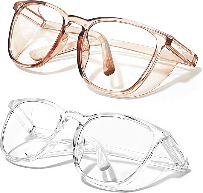 Safety Glasses Anti-Fog Goggles Z87.1 Blue Light Blocking Anti-Dust UV Protection Glasses For Men Women (Square White+coffee1)