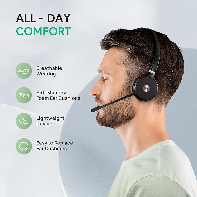Yealink WH62 Mono UC DECT Wireless Headset 525 ft Range for Zoom Skype Certified Work Headset with 2X Noise Canceling Mic for IP Phone and Computer, Office Single On Ear Headphone,13 Talk Time