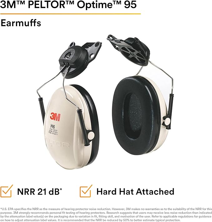 3M PELTOR Hearing Protection Optime 95 Earmuffs, Adjustable Earcups, E-A-Rfit Compatible, Stainless Steel