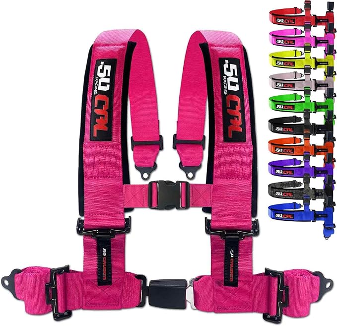Pink 4 Point Harness for Bucket Seat, Push Button Release, 10 Color Options, Racing Harness, Race Car, Off Road Vehicle, UTV, RZR (1 Unit) [6034]