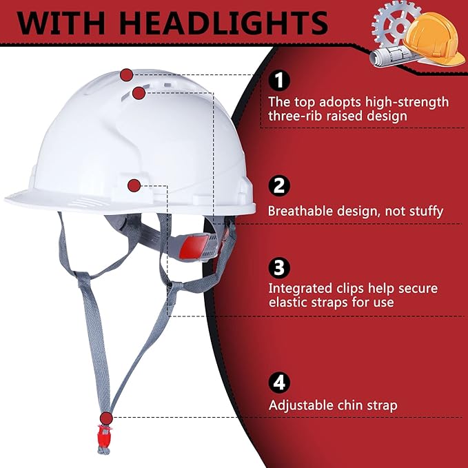 Leumoi 14 Pieces 4 Pt. Suspension Hard Hat Bulk Safety Helmets ABS Construction Hardhats Adjustable Ratchet Hard Hats with Vents and Cotton Brow Pad for Men Work Head Protection Supplies