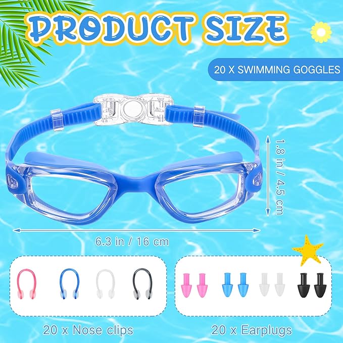 Xuhal 20 Pack Swimming Goggles Bulk Adult Anti Fog UV Protection No Leaking Wide View Goggles for Women Men Youth Multicolor