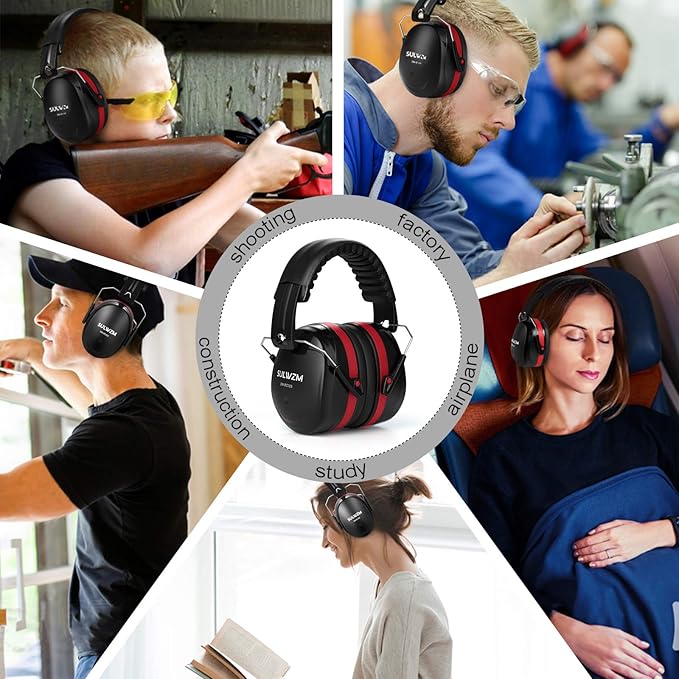 Hearing Protection Ear Muffs,NRR 28db Noise Cancelling for Shooting, Mowing, Construction,Red