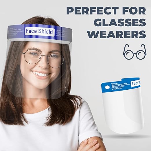 100 Pack Face Shields | Clear Plastic Face Shield for Women, Men & Kids, Anti-Fog, Lightweight Reusable Full Face Shield Mask, Safety Visor Cover with Comfortable Sponge & Elastic Band