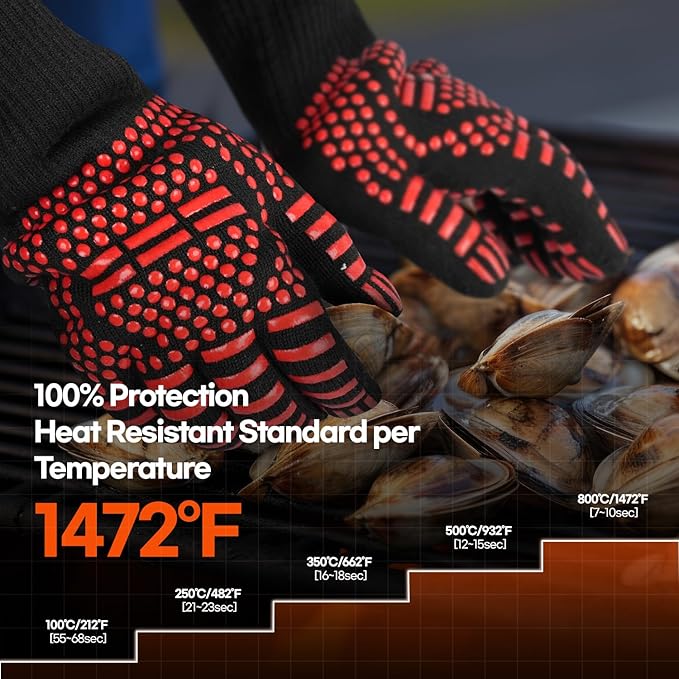 HubiCare Grill Gloves Heat Resistant Fire Resistant Oven Gloves, 1472°F/800°C Heat Resistant Oven Gloves
