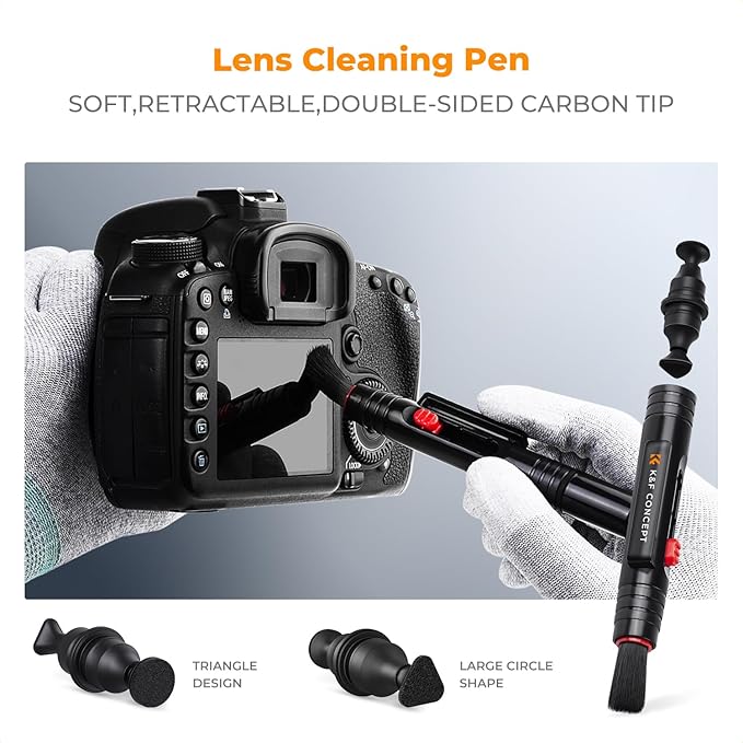 K&F Concept Professional Lens Cleaning Kit for DSLR & Mirrorless Cameras with APS-C/Full-Frame Sensor Cleaning Swabs/Lens Cleaner/Gloves/Camera Blower/Lens Pen Brush/Microfiber Cloths/Carrying Case