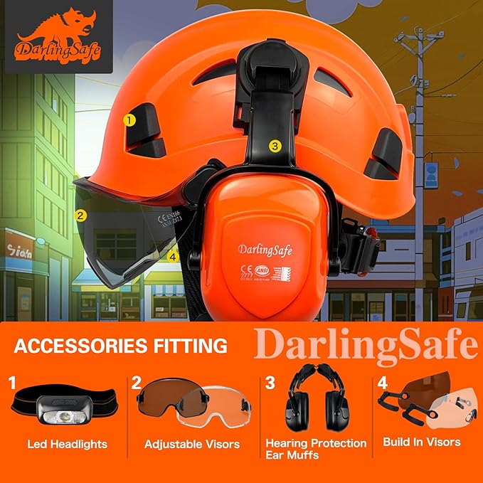Hard Hat with Visor Ear Muffs Vented Safety Helmet with Visor Earmuffs ANSI Z89.1 Outdoor Work Hardhats Construction