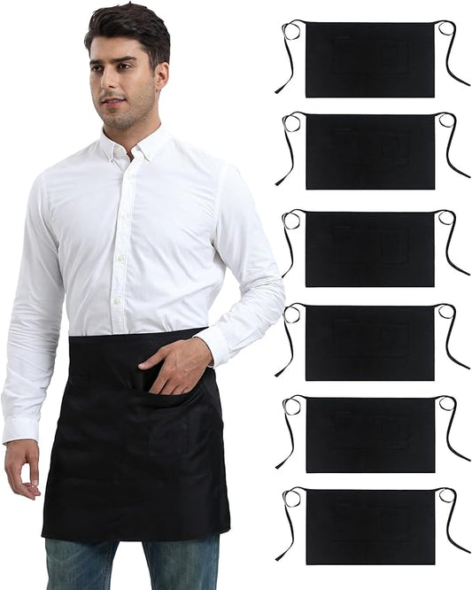 Xeoxarel Unisex Bistro Half Aprons with 4 Pockets, Waiter Waist Server Apron for Women and Man 27''X18''