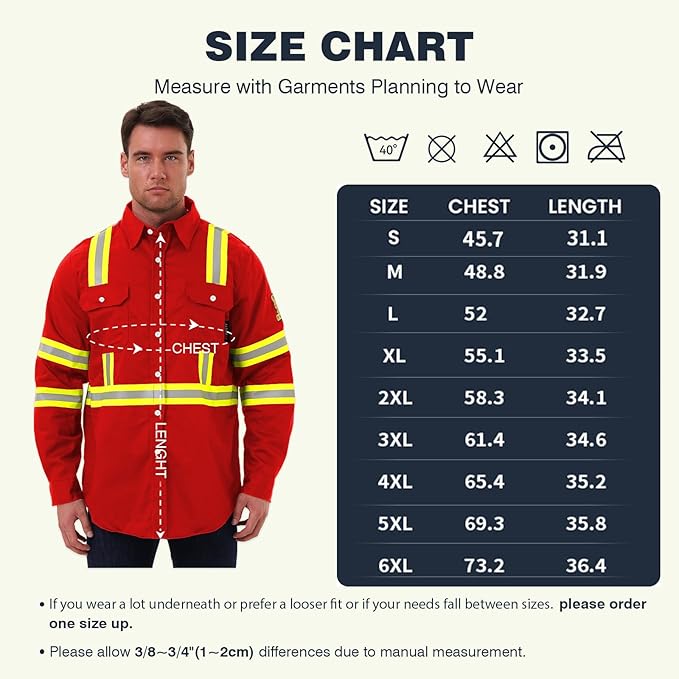 SKSAFETY 7oz FR Shirts for Men, Welding Shirt Hi Vis Flame Resistant 100% Cotton Fire Retardant Longsleeve Shirt CAT2/NFPA