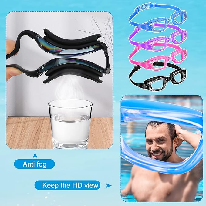 Fabbay 8 Pcs Swimming Goggles No Leaking Pool Goggles for Kid Adult UV Protection Swim Glasses Waterproof Nose Clip Earplug