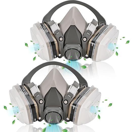 2 Set Respirator Mask with Filters - Half Face Paint Respirator Mask for Painting, Organic Vapor, Dust, Welding, Woodworking, Chemical and Professional Breathing Protection Reusable