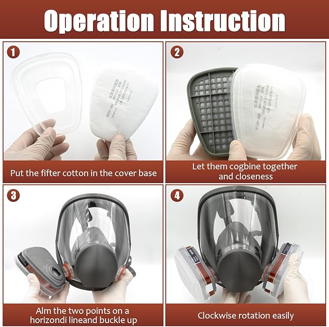 Full Face Respirator Mask, 6800 Reusable Respirator Mask with Filters 6001, Anti-fog, Ideal for Paint, Spray, Dust