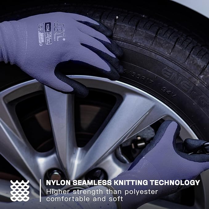 JDL Work Gloves with Micro Foam Nitrile Coated, Touch Screen Compatible,US Patent Seamless Knit Nylon Safety Gloves