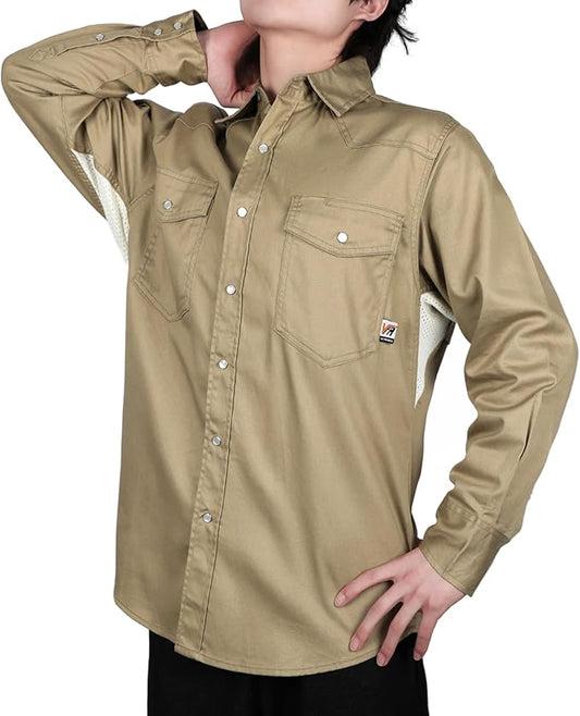 VATRENUS FR Shirts for Summer Pearl Snaps Breathable Vented Mesh Back and Underarm Lightweight Flame Resistant Welding Shirt
