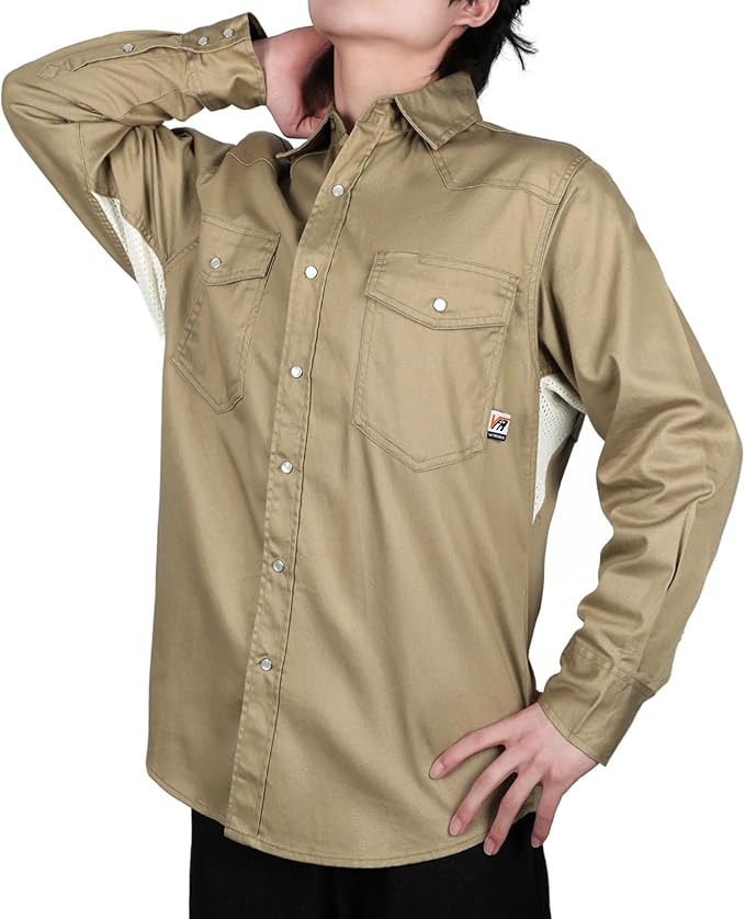 VATRENUS FR Shirts for Summer Pearl Snaps Breathable Vented Mesh Back and Underarm Lightweight Flame Resistant Welding Shirt