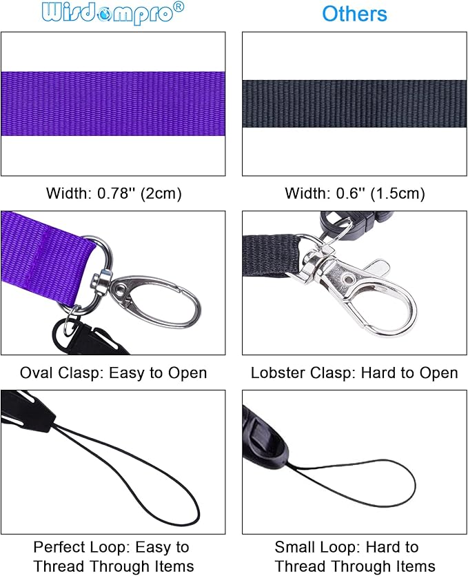Wisdompro Office Lanyard, 5pcs 23 inch Polyester Neck Strap with Oval Clasp and Detachable Buckle for Phones, Camera, USB, Keys, Keychain, ID Name Tag Badge Holder - Purple