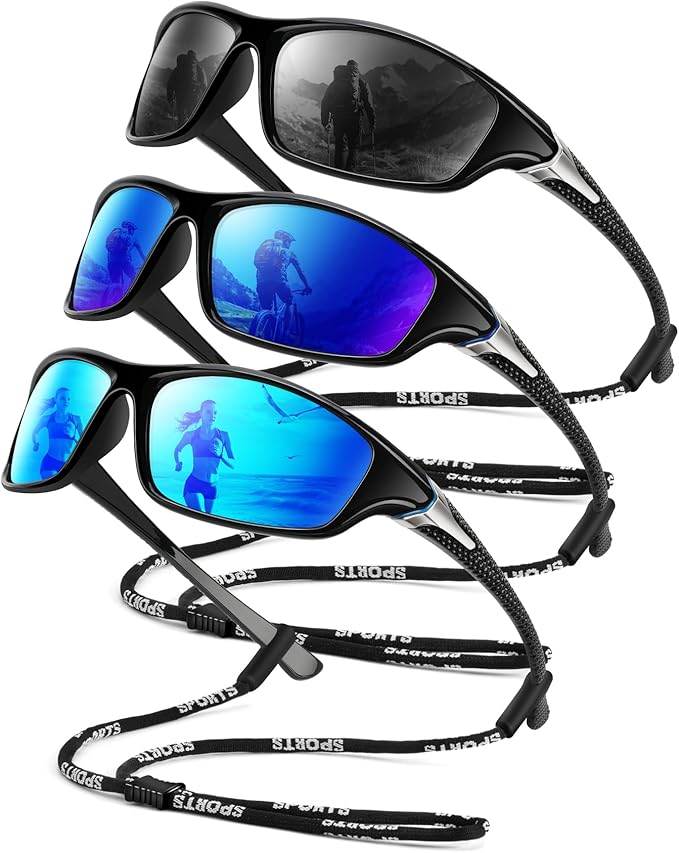 Polarized Sunglasses-Men Sports Sunglasses: Mens Sunglasses Polarized Running Sun Glasses Driving Fishing 3 Packs