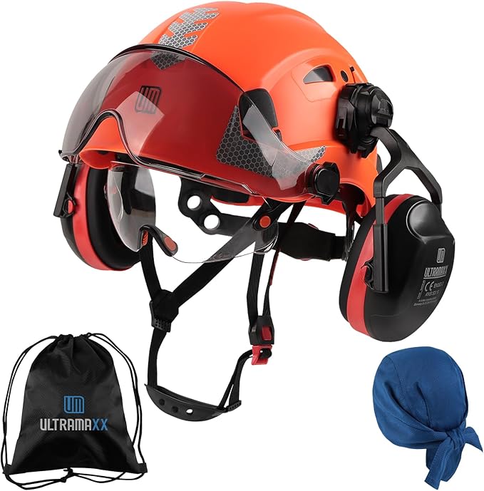 Safety Helmet with Built-in Visor Ear Muffs Kits, Hard Hat with Vented Design, ANSI Z89.1 Certified, Ideal for Industrial and Construction