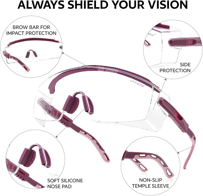 UKNOW Safety Glasses Over Eyeglasses, Anti Fog Safety Goggles ANSI Z87.1, Adjustable Protective Eyewear