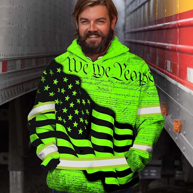 Maddly High Visibility US Flag Collection Safety Workwear Custom Name for Workers, Runners, Truckers, Patriotic