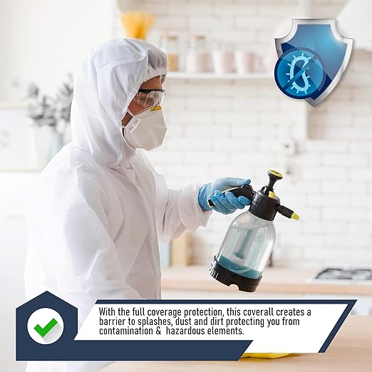 Hazmat Suits Disposable | 1 Pack, 2X-Large | Protective Coveralls with Attached Hood and Boots | Heavy Duty Full Body Painters Suit for Adults - Breathable & Water Resistant | 2XL