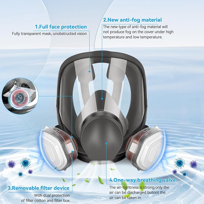 Full Face Respirator,Reusable Respirator Mask with Filters,Gas Mask,Organic Vapor Mask for Anti-fog,Painting, polishing, logging, welding, Against Dust, Staining, Sanding & Cutting