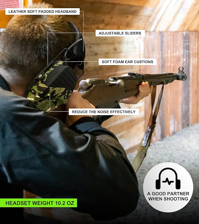 Upgrade Bluetooth 5.4 Shooting Ear Protection with Sound Amplify Electronic Digital Safety Ear Muffs Slim Hearing Protector for Shooting Hunting Gun Range - Digital Camo