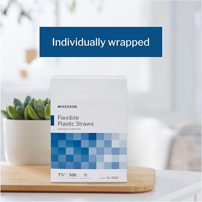 McKesson Flexible Plastic Straws, Individually Wrapped, 7 3/4 in, 10000 Count