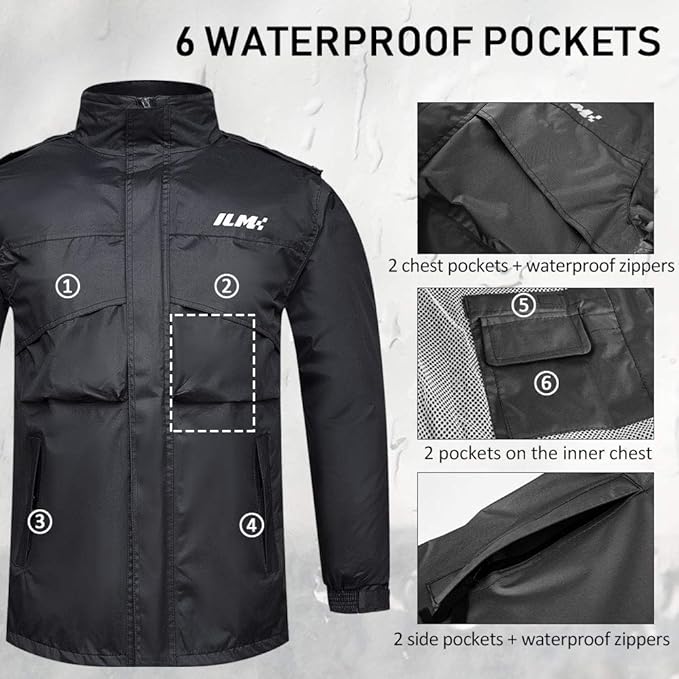 ILM Motorcycle Rain Suit for Women Waterproof Resistant Raincoat 6 Pockets 2 Pieces Packable Rainwear Jacket and Pants Model RS02