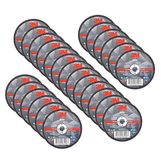 3M Silver Cut-Off Wheel, 87458, T1, 3 in x .035 in x 3/8 in, Pack of 25, Precision Shaped Grain, Pipe Cutting, Stainless and Mild Steel, Metal Fabrication, Metalworking