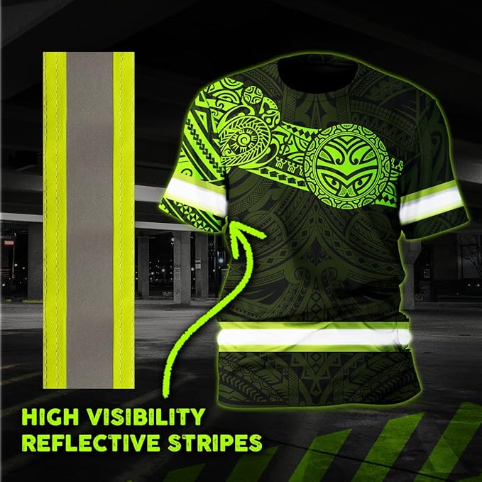 Matedecor Skull High Visibility Shirt Men Reflective Safety Shirts US Flag Custom Name Workwear, Runners, Walkers, Patriotic