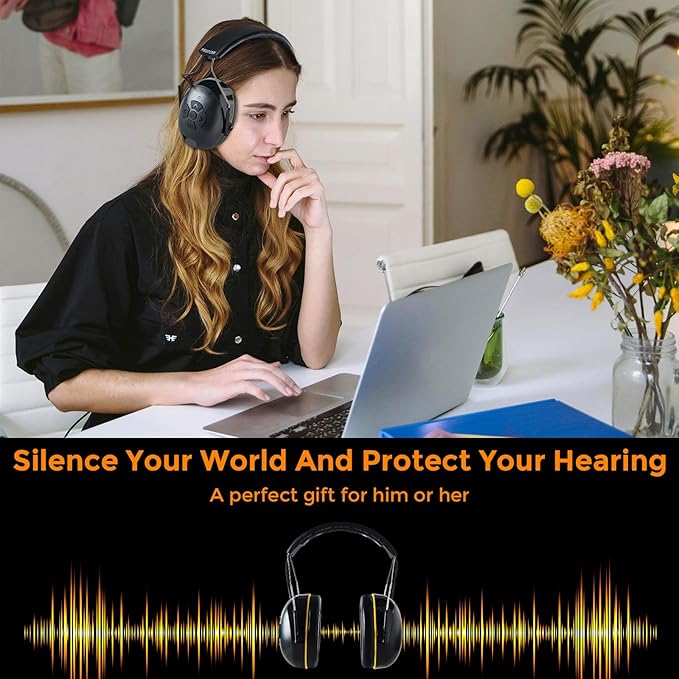 Hearing Protection with Bluetooth,Wireless Noise Canceling Headphone 30dB SNR,NO Radio Function,Rechargeable Battery Earmuffs,Long Playtime,Ideal for Lawn Mowing,Woodworking,Concerts(Black)