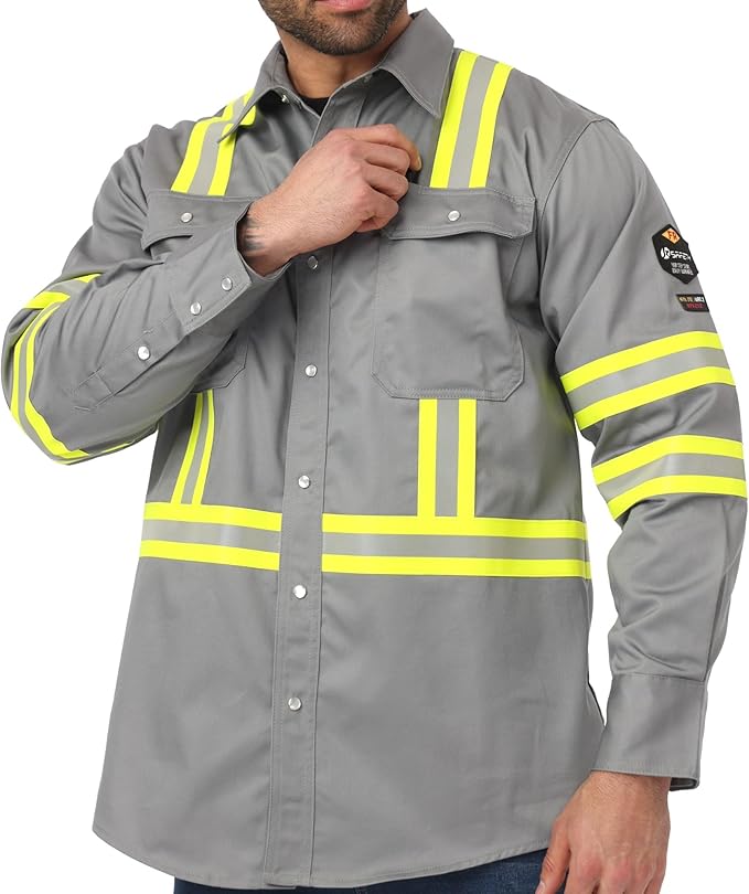 JKSafety 7oz FR Shirts for Men Women NFPA 70E 2112 ARC 2 Fire Resistant Welding Shirts FRC Long Sleeve Safety Workwear