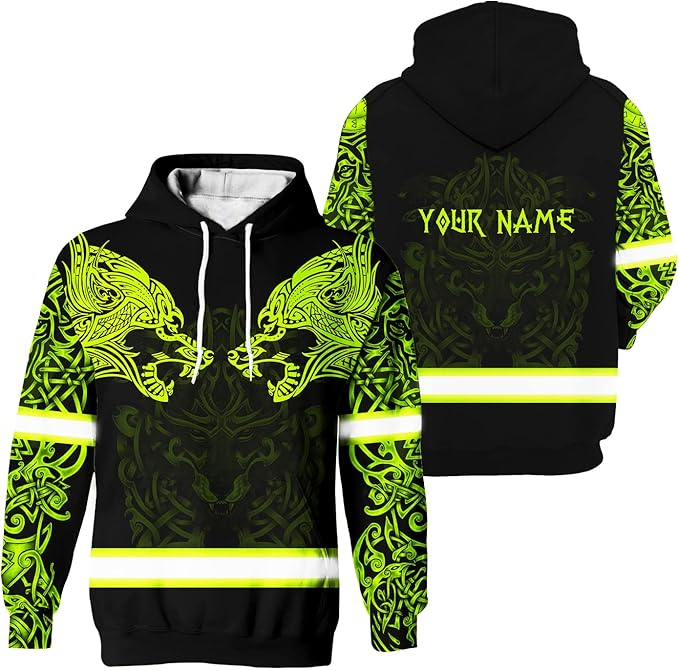 Matedecor Skull High Visibility Shirt Men Reflective Safety Shirts US Flag Custom Name Workwear, Runners, Walkers, Patriotic