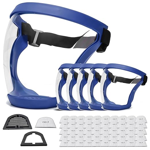 Anti-Fog Full Face Active shields Protection Visible Expression Transparent Breathable Comfortable Adults Reusable (Blue, 5PCS) (JZY-0010)