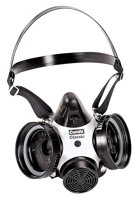 MSA 808074 Comfo Classic Series Half-Mask Respirator - Size: Medium, Harness Style: SoftFeel Hycar, Twin-Port, Reusable Gas Mask, MSA Comfo Cartridge Compatible