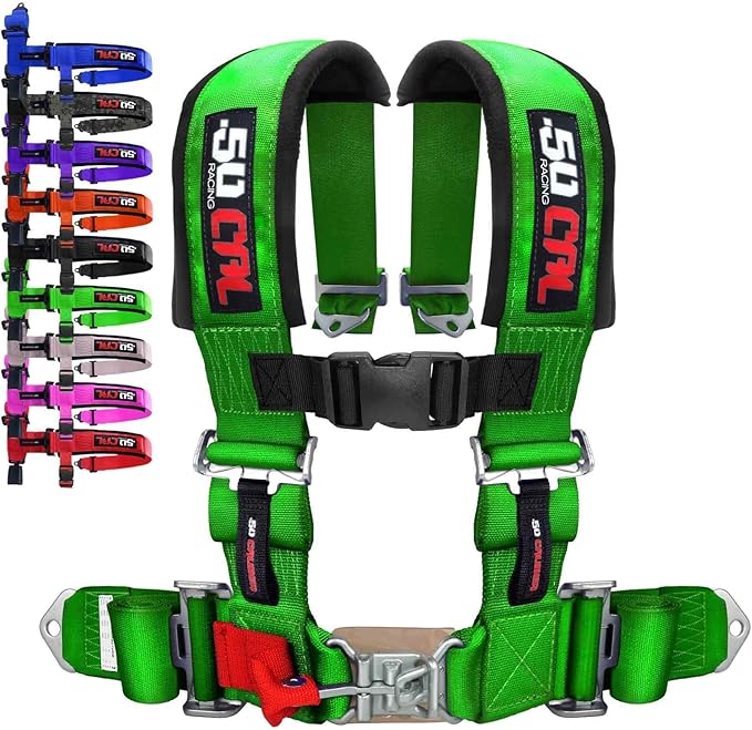 4 Point 2" Racing Harness for Bucket Seats, Quick Release Safety Belt for UTV/RZR, Adjustable Seatbelt with Mounting Hardware, Choose from 9 Colors, Secure Fit for Off-Road Vehicles, Green, (6008A1)