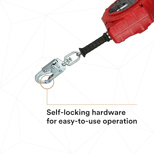 3M Protecta Rebel 3590550 Self Retracting Lifeline, 50' Galvanized Cable, Thermoplastic Housing, Carabiner, 420 lb Capacity, Red