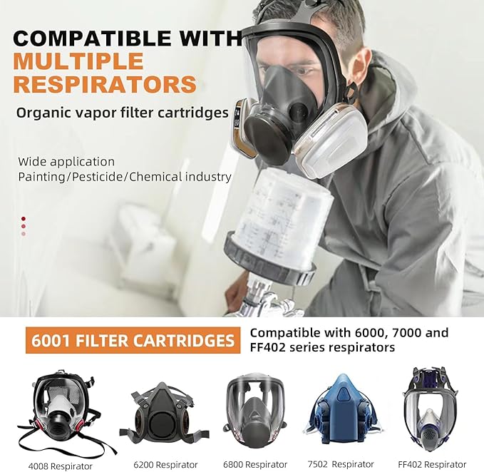 (10Pairs) 6001 Respirator Cartridge, 6001 Filters for Half and Full Respirator Against Gas/Organic Vapor/Chemical, Replaceable Filters Compatible with 6000, 7000, 4000 Series respirators