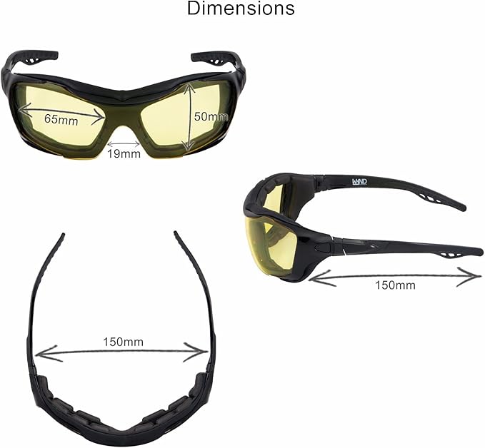 WYND Blocker Motorcycle Riding Glasses Extreme Sports Wrap Sunglasses (Black/Yellow)