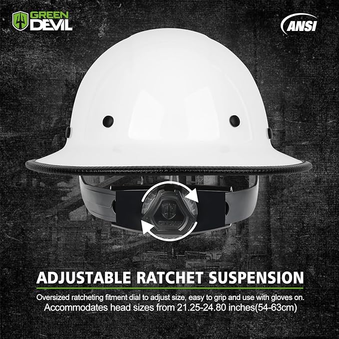 GREEN DEVIL Fiberglass Full Brim Hard Hat OSHA & ANSI Rated Fiber Hardhat for Men with Brim Guard