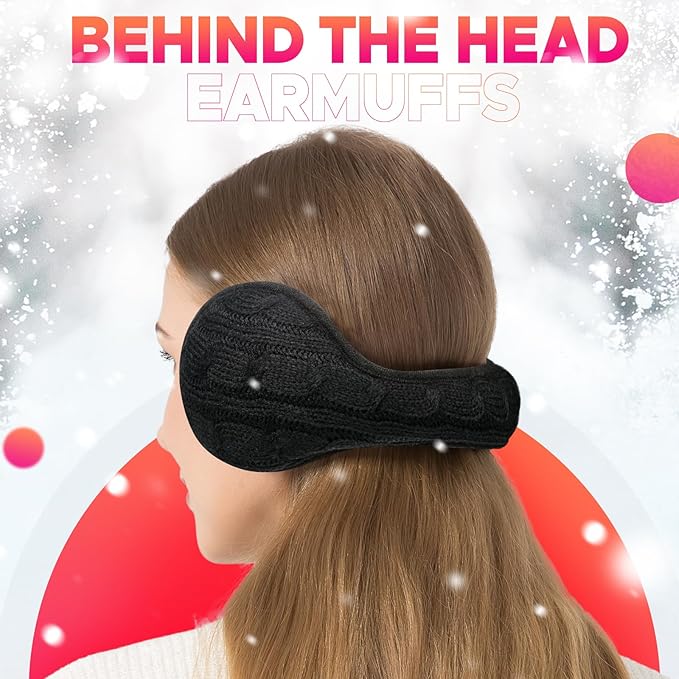 Venswell Knit Ear Muffs for Winter Women Men Soft Earmuffs Cold Weather Fleece Ear Warmers Cover Foldable & Adjustable