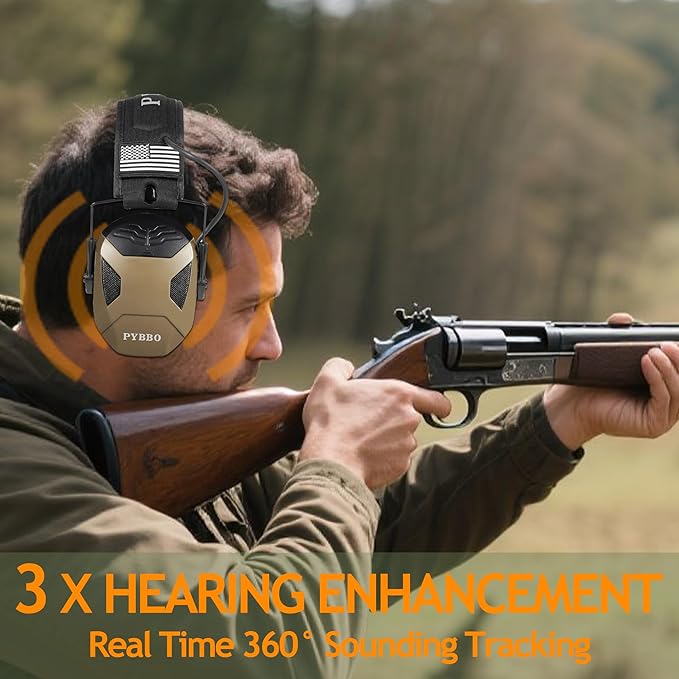PYBBO NRR 23dB Shooting Ear Protection Muffs with Gel Ear Pads, Slim Active Noise Reduction & Sound Amplification for Hunting