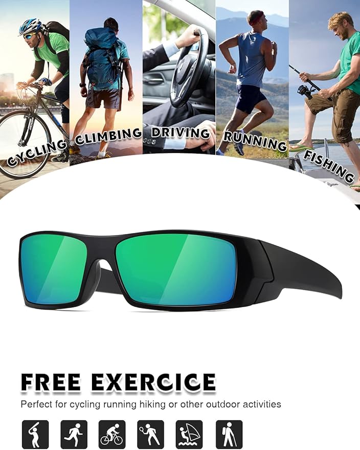 Polarized Sunglasses Men Womens Trendy Retro Sports Rectangular Wrap Around Vintage Shot Shield