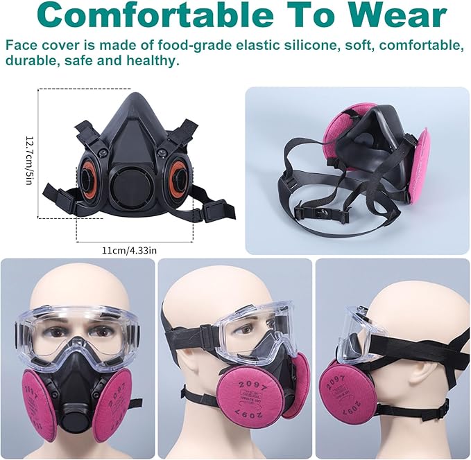 Reusable Respirator Mask with Activated carbon filter cottons for Gas, Organic Vapors