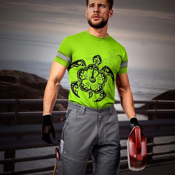 Matedecor Skull High Visibility Shirt Men Reflective Safety Shirts US Flag Custom Name Workwear, Runners, Walkers, Patriotic