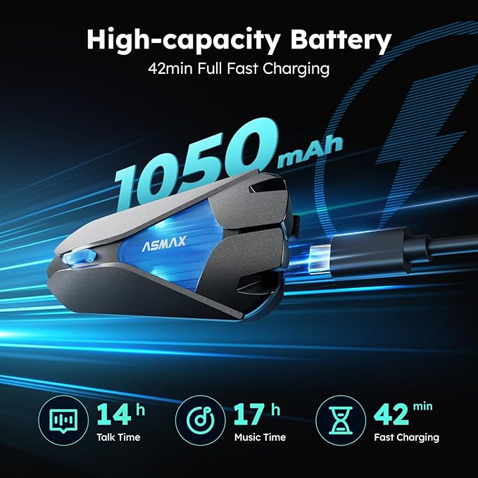 Z1 Motorcycle Intercom - 3-Mode Communication for 10 Riders, Dual-Chip Audio Multitasking, Offline Voice & App Control, Bluetooth Helmet Headset with HiFi Speakers, 2 Packs