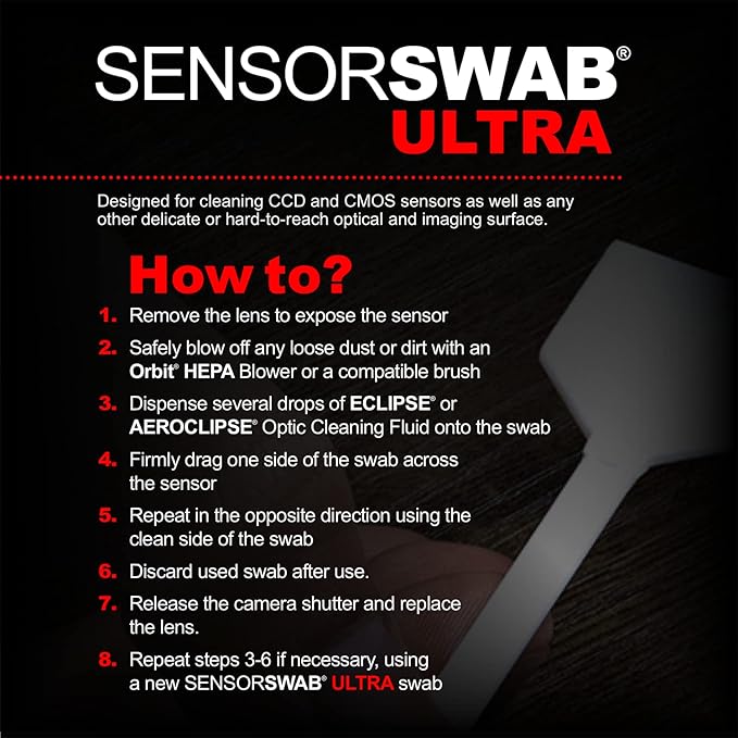 Sensor Cleaning Swab Kit - Eclipse Optic Cleaning Solution (0.5oz/15ml) + Type-2 Sensor Swab Ultra 17mm (Pack of 6) - for APS-C CMOS and CCD Sensors - Dust & Oil Remover